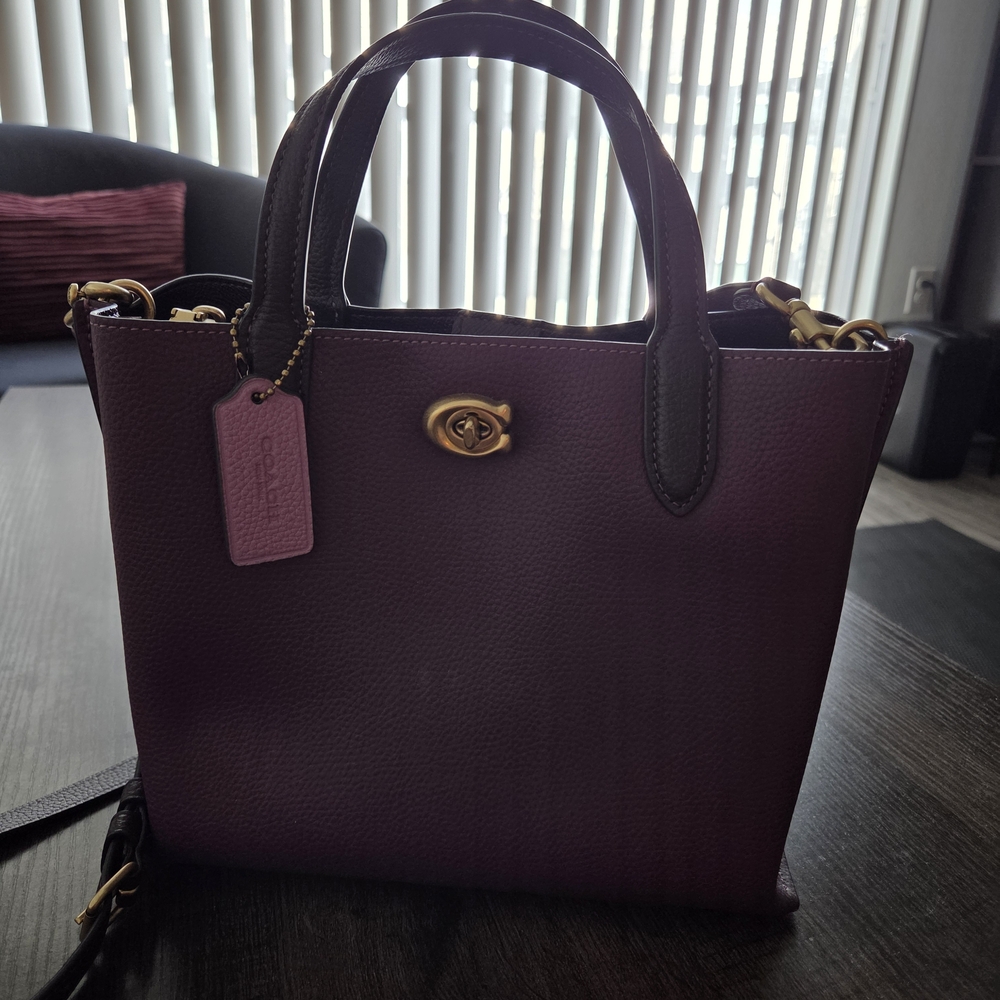 Coach Willow Tote 24 with Pebbled Leather in Deep Berry
